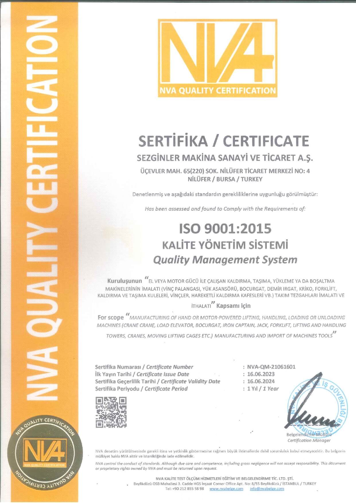 ISO 9001:2015 Kalite Yönetim Sistemi